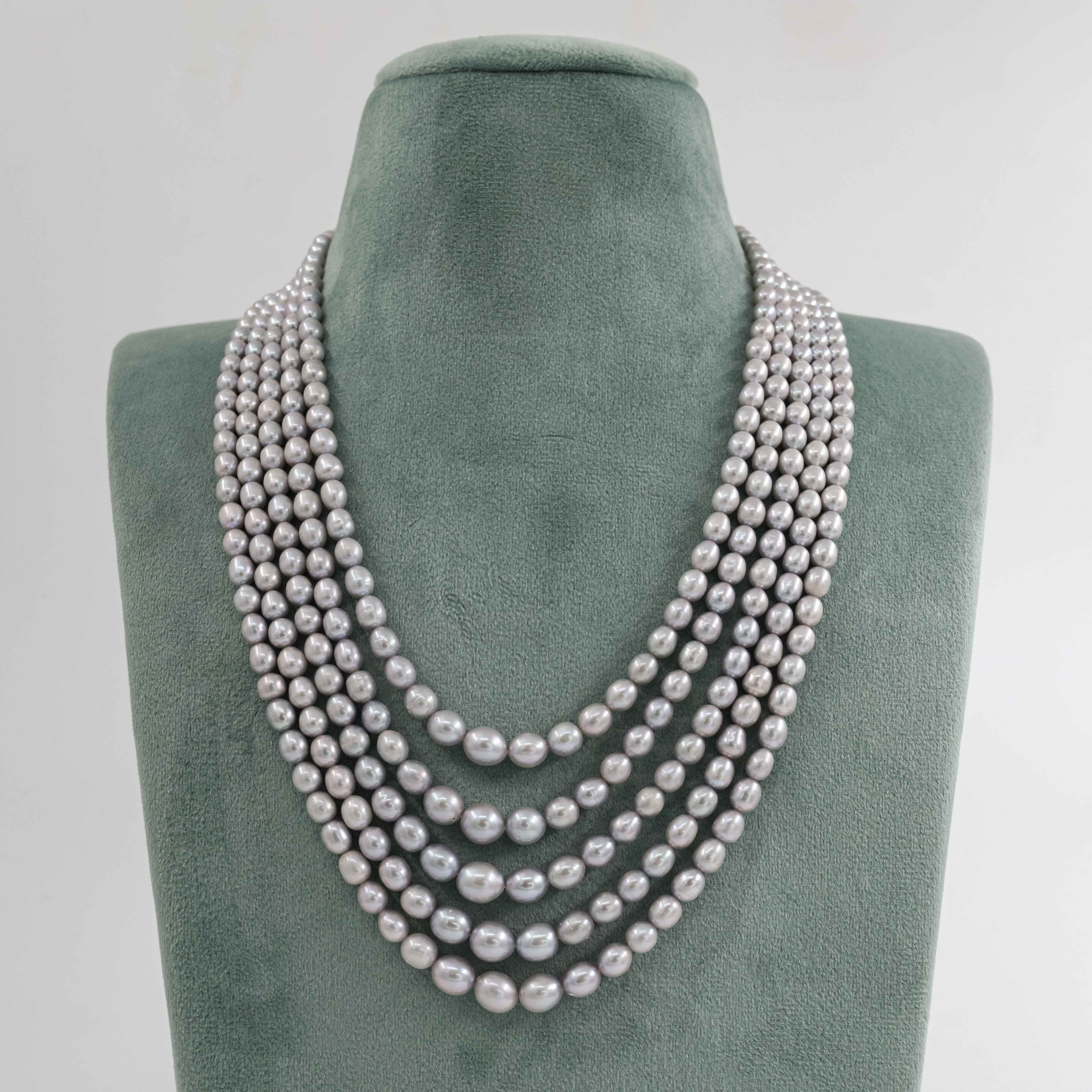 The Pearl Atelier by Kabra Pearls - Steel grey Rice Pearl grading Necklace